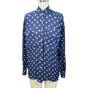 Marc Allan Silk -Blue Polka Dot Blouse w Mandarin Collar  - Size 8 - Vintage